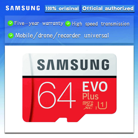 100% оригинальная карта памяти SAMSUNG Micro SD 64 Гб u3 карта памяти EVO Plus 64 Гб класс 10 TF карта C10 80 МБ/с./с MICROSDXC UHS-1 Бесплатная доставка ► Фото 1/5