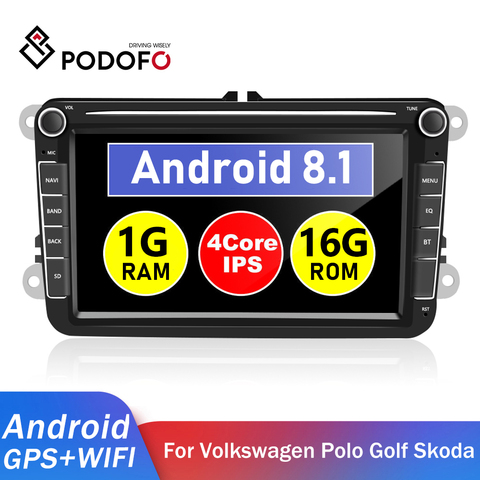 Podofo Android 8,1 GPS Автомобильный мультимедийный плеер 2 Din Авто Радио для VW/Volkswagen/Golf/Polo/Passat/b7/b6/leon/Skoda ► Фото 1/6