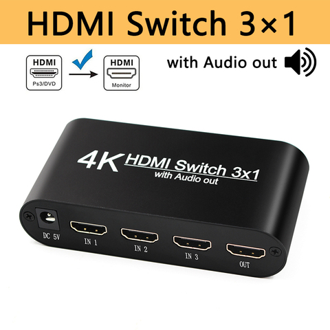 HDMI-переключатель с аудио-разветвителем, 3 входа, 1 выход, HDMI-переключатель, 3x1 для XBOX 360, PS4, Smart, Android, HDTV, 4K, адаптер 3 в 1 ► Фото 1/6
