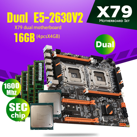 Комплект материнской платы atermiter X79 с двумя процессорами, 2 × Xeon E5 2630 V2 E5 2630V2 4 × 4 ГБ = 16 Гб 1600 МГц PC3 12800 DDR3 память ECC REG ► Фото 1/5