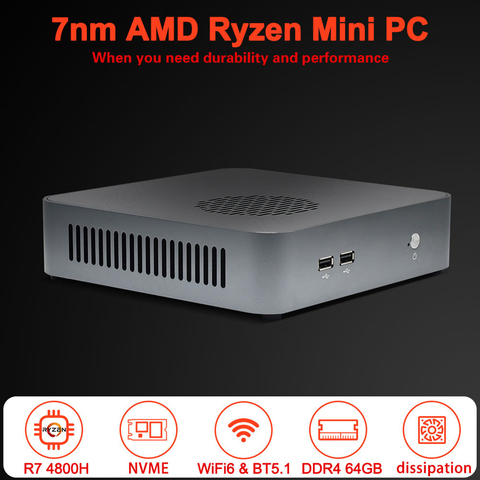 TOPTON мини-ПК 7nm AMD Ryzen 7 4800H 5 4600H NVMe игровой компьютер Windows 10 Pro 4K Radeon графический Настольный компьютер WiFi6 лучше, чем i9 ► Фото 1/1