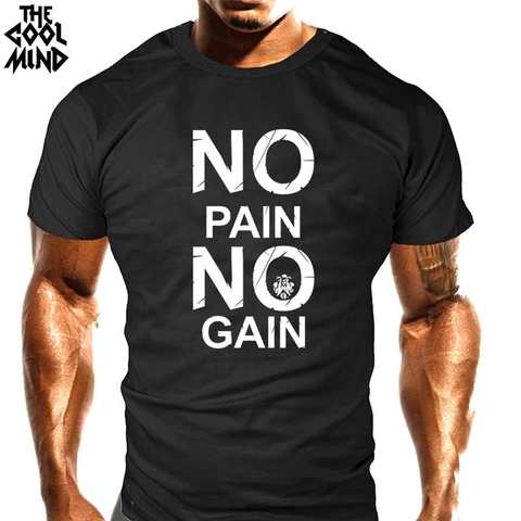 COOLMIND CR0121A Хлопковая мужская футболка с принтом «no pain no gain», повседневная мужская футболка с круглым вырезом, футболка с коротким рукавом ► Фото 1/6