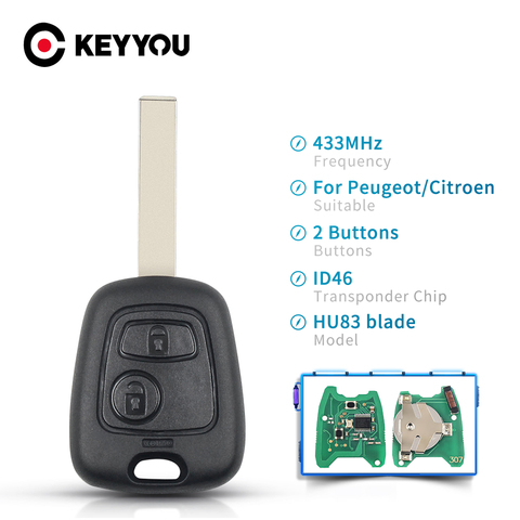 KEYYOU дистанционный Автомобильный ключ 433 МГц ID46 чип для Citroen C1 C2 C3 C4 Saxo Picasso Xsara для Peugeot 106 206 306 307 207 407 Partner ► Фото 1/6