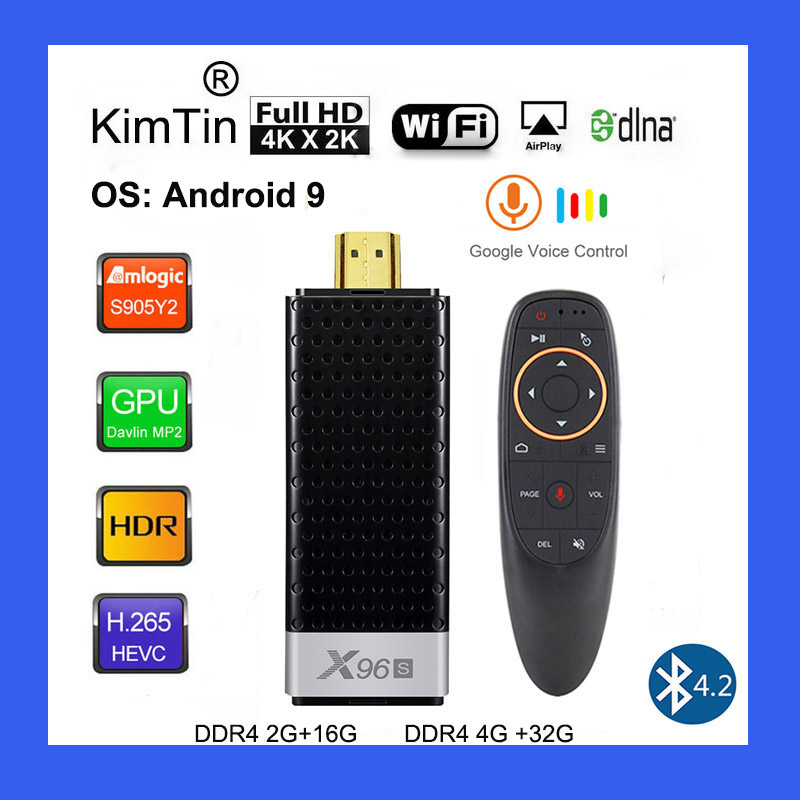 ТВ-флешка X96S 4K на Android 9,0, мини-ПК 4 ГБ 32 ГБ, четырехъядерный Amlogic S905Y2, 2,4 ГГц и 5 ГГц, двойной Wi-Fi, BT4.2, 1080P, H.265, Miracast, ТВ-ключ ► Фото 1/6