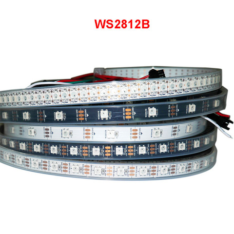 Умная Пиксельная светодиодная ленсветильник WS2812B, 1 м/2 м/3 м/4 м/5 м, 30/60/144 пикселей/светодиодов/м, WS2812 IC, IP30/IP65/IP67, светодиодная лента DC5V ► Фото 1/6
