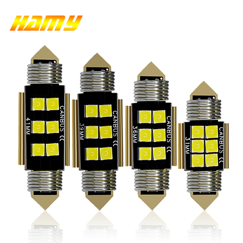 1X C5W Светодиодные лампы Canubs 12 В 6 SMD супер яркий белый C10W светодиодная гирлянда 31 мм 36 мм 39 мм 41 мм без ошибок номерная табличка Внутреннее осве... ► Фото 1/6