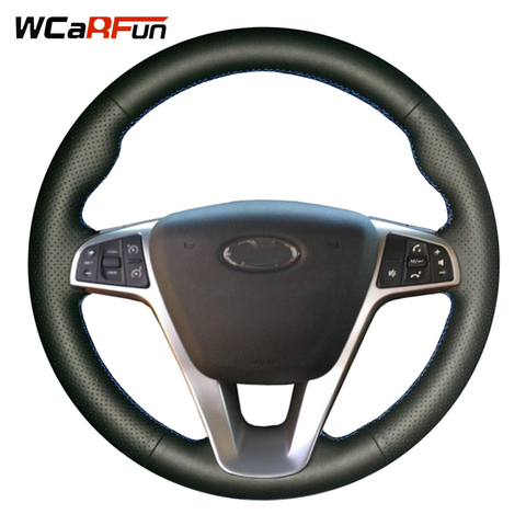 WCaRFun DIY черный кожаный прошитый вручную чехол рулевого колеса автомобиля для Lada Vesta 2015 2016 2017 ► Фото 1/6