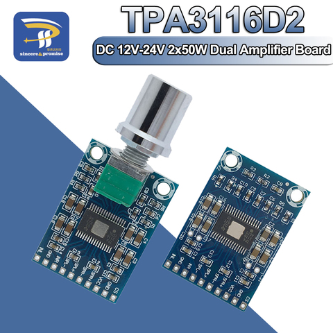 Двухканальный цифровой мини-усилитель, Плата усилителя мощности 12-24 В постоянного тока 2x50 Вт, класс D 50 Вт + 50 Вт TPA3116D2 50 Вт ► Фото 1/6