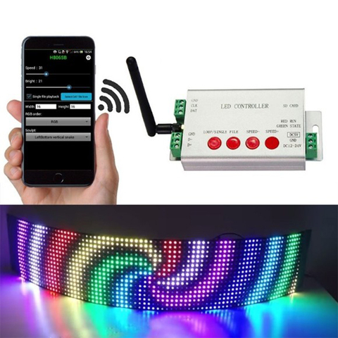 СВЕТОДИОДНЫЙ цифровой Wi-Fi контроллер DMX512, постоянный ток 5 В, 24 В, 2048 пикселей, RGB контроллер, Wi-Fi программируемый контроллер управления свето... ► Фото 1/6