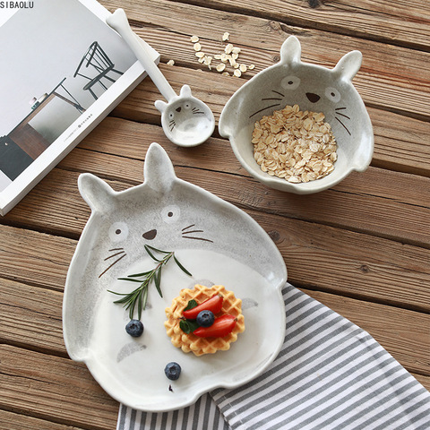 Керамическая тарелка для стейка Totoro, миска для еды, ложка в мультяшном стиле, столовая посуда, Высококачественная фарфоровая посуда, набор п... ► Фото 1/5
