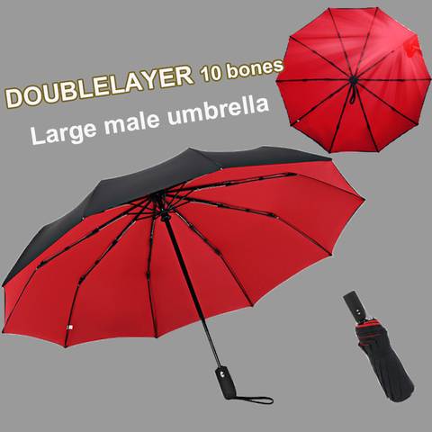 Зонт складной двойной автоматический ветрозащитный, для мужчин и женщин, роскошные большие дождевые бизнес-Зонтики с 10 прутьями для автомобиля, подарок для женщин, 2022 ► Фото 1/6