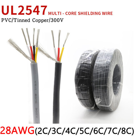 Экранированный провод 28AWG UL2547, 2 3 4 5 6 7 8 ядер, изолированный канальный усилитель из ПВХ, кабель для аудио сигнала, линия управления из луженой меди ► Фото 1/4