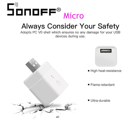 SONOFF Micro 5 в USB адаптер умный дом Мини USB адаптер питания eWeLink Беспроводное управление Wifi переключатель работает с Alexa Google Home ► Фото 1/6