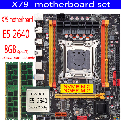 Комплект материнской платы LGA 2011, комплект материнской платы X79 с Xeon LGA2011 E5 2640 2x4 ГБ = 8 Гб 1333 МГц DDR3 память ECC REG MATX NVME X79 6M ► Фото 1/5