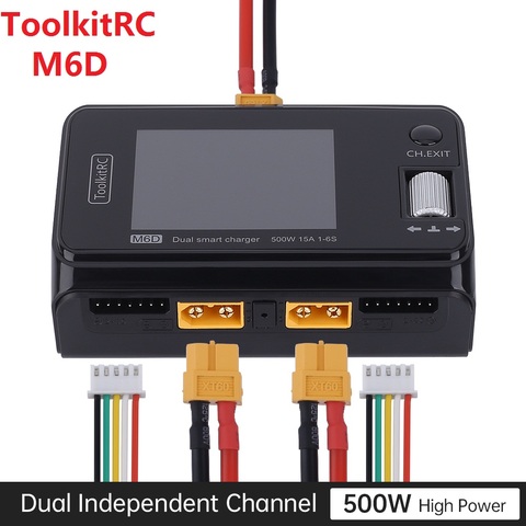 Интеллектуальное зарядное устройство ToolkitRC M6D 500w 15A DC с двойным зарядным устройством, балансировка батареи для 1-6S Lipo LiHV Lion NiMh Pb Cell ► Фото 1/6