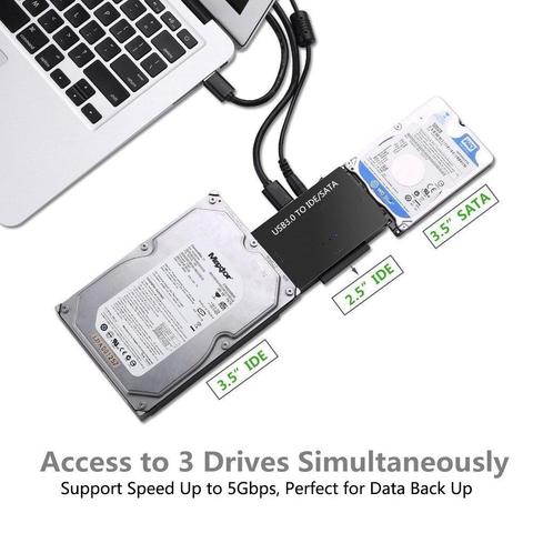 Переходник USB 3,0 на IDE PATA SATA, USB3.0, преобразователь передачи данных для ПК, ноутбука, 2,5 дюйма, 3,5 дюйма, жесткого диска, HDD SSD, оптический привод ► Фото 1/6