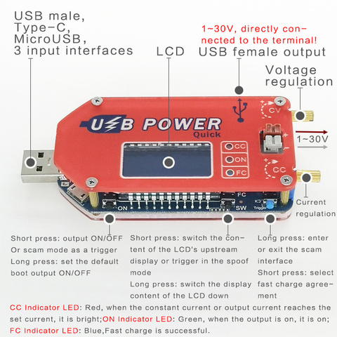 Цифровой дисплей DP3A USB регулируемый силовой модуль постоянного тока 1-30 в 15 Вт QC 2,0 3,0 FCP Быстрая зарядка 12 В 24 В лабораторный блок питания ► Фото 1/6