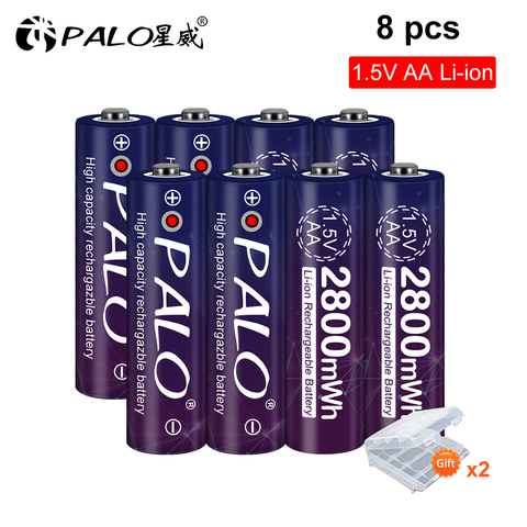 Литий-ионный аккумулятор PALO, 100% емкость 1,5 В 2800mWh AA литий-ионный аккумулятор 2800mwh литий-полимерный с зарядным устройством USB AA + usb-кабель ► Фото 1/6