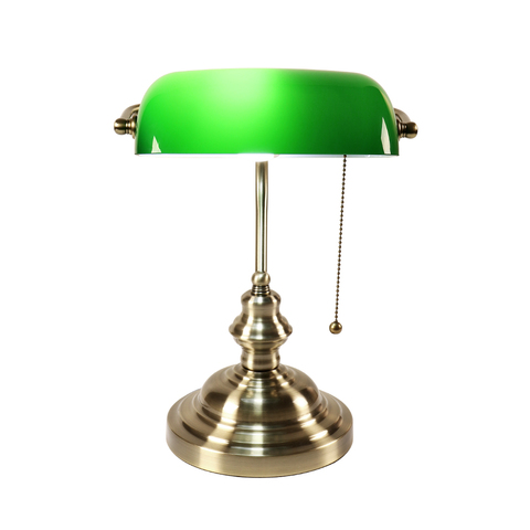 Ретро промышленная классическая настольная лампа E27 banker с зеленым стеклянным абажуром, с переключателем, настольные лампы для спальни, учеб... ► Фото 1/6