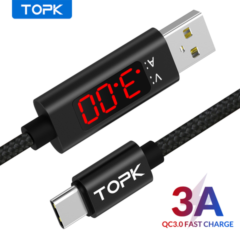 TOPK AC27 3A(Max) USB Type C для Samsung Xiaomi Быстрая зарядка USB C с цифровым дисплеем мобильный телефон кабель ► Фото 1/6