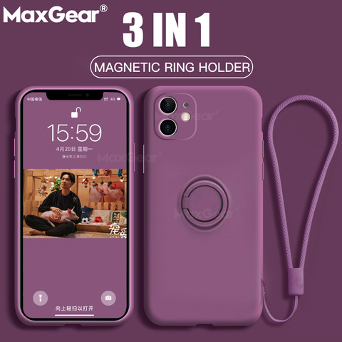 Оригинальный силиконовый чехол с магнитным кольцом для iPhone 11 Pro XS max XR XS X 8 7 6s 6 Plus, мягкий чехол с подставкой для автомобиля ► Фото 1/6