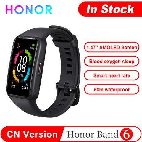 Смарт-браслет Honor Band 6 NFC STD, цветной сенсорный AMOLED дисплей 1,47 дюйма, SpO2, пульсометр, измерение уровня кислорода в крови, фитнес-трекер ► Фото 1/6