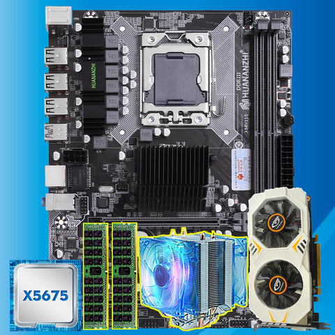 Материнская плата HUANANZHI X58, комбо ЦП Xeon X5675 3,06 ГГц с кулером, ОЗУ 8 Гб (2*4 Гб), RECC видеокарта GTX750Ti 2G, детали для компьютера «сделай сам» ► Фото 1/6