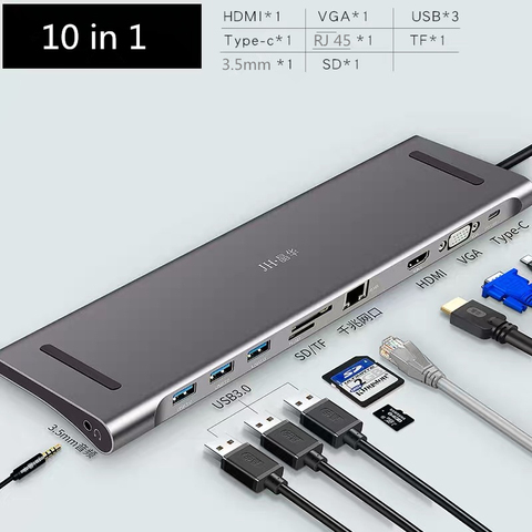 USB Type C концентратор Type-C к HDMI 4K VGA адаптер RJ45 USB Сплиттер Lan Ethernet SD TF OTG USB-C 3,0 PD 8 в 1 для MacBook Pro /Air ► Фото 1/2