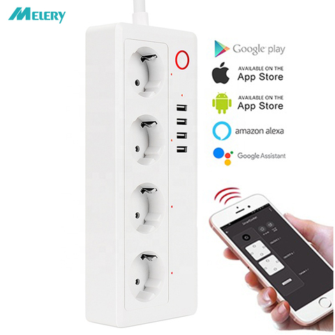 Wifi Smart Power Strip Защита от перенапряжения 4 выхода штепсельные розетки европейского стандарта с адаптером USB Homekit дистанционное управление Alexa Google Home ► Фото 1/6