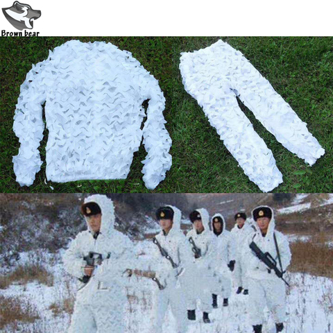 Высококачественный костюм для охоты на снегу, снайпер, Ghillie, 3D Камуфляжный костюм, белый Камуфляжный костюм, куртка, штаны, одежда для скалолазания ► Фото 1/6