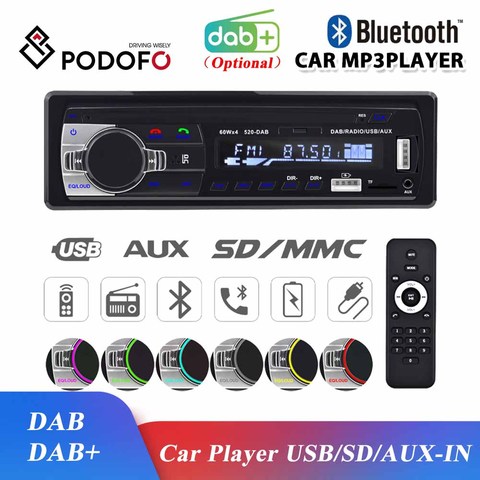 Podofo Dab Автомагнитола стереофонический радиоприемник FM Aux Вход SD USB JSD-520 12 В в-тире 1din Bluetooth MP3 мультимедийный плеер ► Фото 1/6