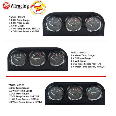 52 мм 3 в 1 датчик температуры масла + Датчик температуры воды + Датчик давления масла комплект или вольтметр тройной Mete VR-TAG01/02/03 ► Фото 1/6