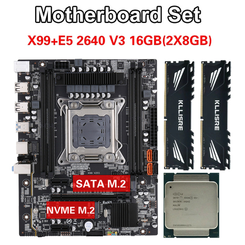 Комплект материнской платы Kllisre X99 Xeon E5 2640 V3 LGA2011-3 ЦП 2 шт. X 8 ГБ = 16 Гб 2666 МГц DDR4 память ► Фото 1/6