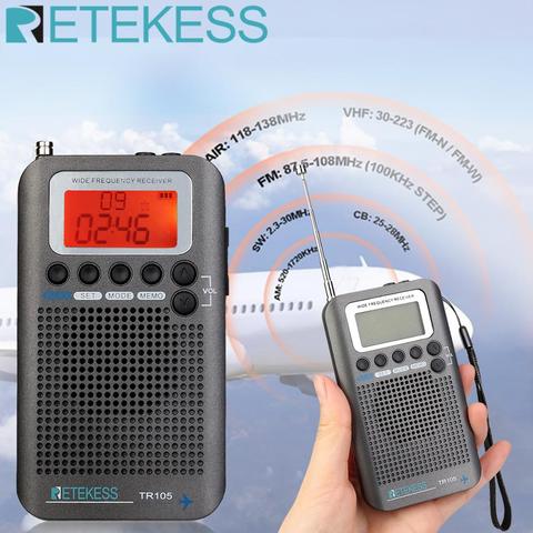 Портативная воздушная лента Retekess TR105 FM/AM/SW/CB/AIR/VHF с таймером Функция включения/выключения часов ► Фото 1/6