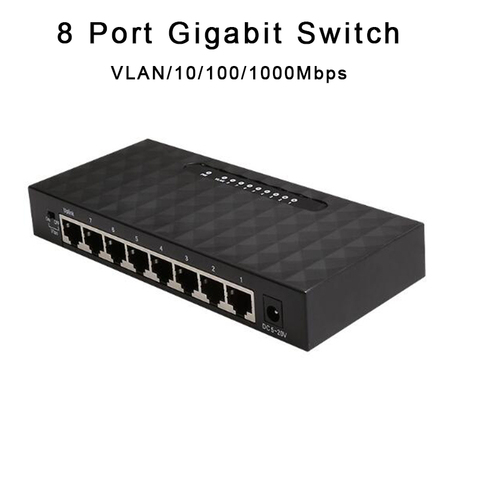 8-портовый гигабитный коммутатор 10/100/1000 Мбит/с, VLAN-хаб, Ethernet-коммутатор RJ45, настольный сетевой LAN-коммутатор, полностью полудуплексный коммут... ► Фото 1/6