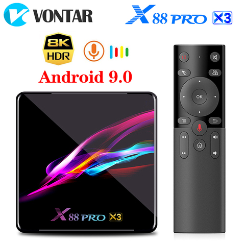 ТВ-приставка VONTAR X88 PRO X3, Android 9,0, 4 + 64/128/32 ГБ, Amlogic S905X3, 4 ядра, 1080p, 8K, Wi-Fi ► Фото 1/6