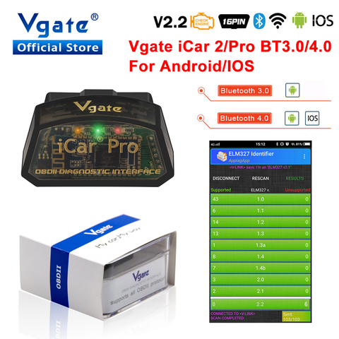 Автомобильный диагностический сканер Vgate ELM327 v2.2 iCar Pro obd2 Bluetooth 4,0 для IOS, считыватель кодов OBD2 OBDII, поддержка всех протоколов OBDII ► Фото 1/6