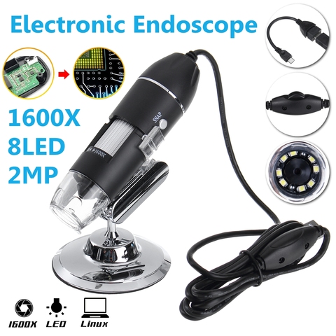 Цифровой микроскоп 1600X/1000X 2MP 1080P 8 светодиодный Type-C/Micro лупа USB электронный стерео USB эндоскоп для телефона ПК ► Фото 1/6