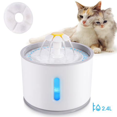 Автоматический водный фонтан для кошек с светодиодный подсветкой, 5 упаковок фильтров, 2.4л, USB, для собак, кошек, бесшумный питатель, миска, дозатор для питья ► Фото 1/6