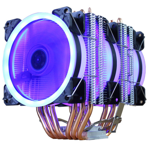 Кулер для процессора, устройство для охлаждения ЦП с 6 тепловыми трубками и двумя башнями, 9 см, RGB-подсветка, поддержка 3 вентиляторов, 3PIN, для AMD и Intel ► Фото 1/6