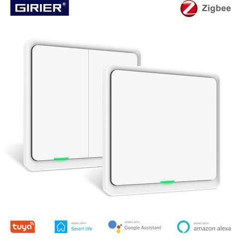 Светильник Tuya ZigBee 220 В, беспроводной умный настенный выключатель, не требуется нейтральный провод, работает с Alexa Googel Home, Hub Reuqired ► Фото 1/6