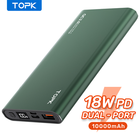 TOPK Power Bank 10000 мАч портативное зарядное устройство LED Внешняя батарея PowerBank PD Двусторонняя Быстрая зарядка повербанк для iPhone Xiaomi mi ► Фото 1/6