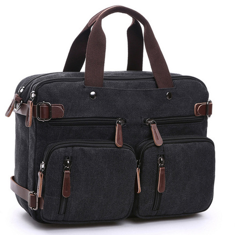 Винтажный холщовый рюкзак для ноутбука 17 дюймов, мужская сумка через плечо для ноутбука 14, 15, 15,6, 17,3 дюйма, стильная большая черная сумка для ... ► Фото 1/6