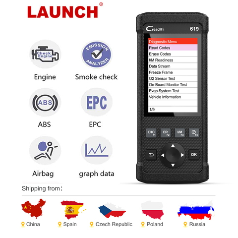 Диагностический сканер OBD2 Launch CR619, многоязычный считыватель кодов двигателя, ABS, SRS, прибор для диагностики OBDII ► Фото 1/6