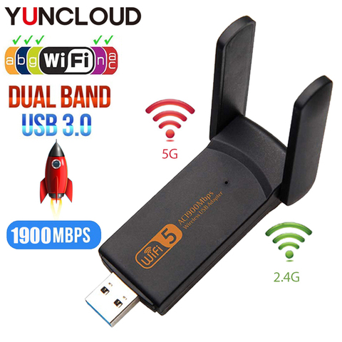 Wifi адаптер 1900M 2,4G 5G двухдиапазонный Wifi USB 3,0 плата драйвер LAN Ethernet 1200M сетевая карта беспроводная Wifi донгл антенна для ПК ► Фото 1/6