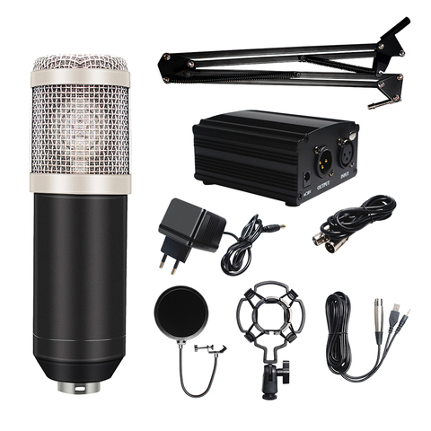 Bm800 Студийный микрофон, конденсаторный микрофон с поп-фильтром и фантомным питанием, запись голоса, KTV, караоке, микрофон BM 800, Youtuber ► Фото 1/6