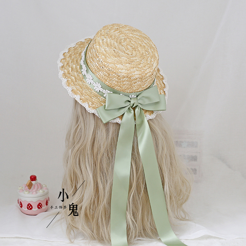 Винтажная Милая соломенная шляпа в стиле девушки Мори с большим бантом и кружевной лентой в стиле 
