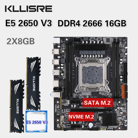 Kllisre X99 материнская плата набор Xeon E5 2650 V3 LGA2011-3 процессор 2шт X 8 ГБ = 16 Гб 2666 МГц DDR4 память ► Фото 1/6