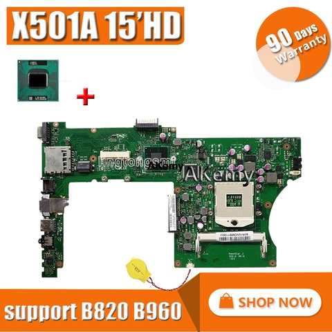 Оригинальная материнская плата для ноутбука For Asus X501A, X501A, X401A, REV2.0, 15,6 дюйма, HD Поддержка B820, B960, CPU материнская плата, отправка процессора ► Фото 1/6