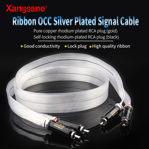 Xangsane аудиокабель hifi ribbon OCC посеребренный аудиокабель сигнальный кабель 2rca-2rca разъем лотоса 2 версии штепсельной вилки ► Фото 1/6